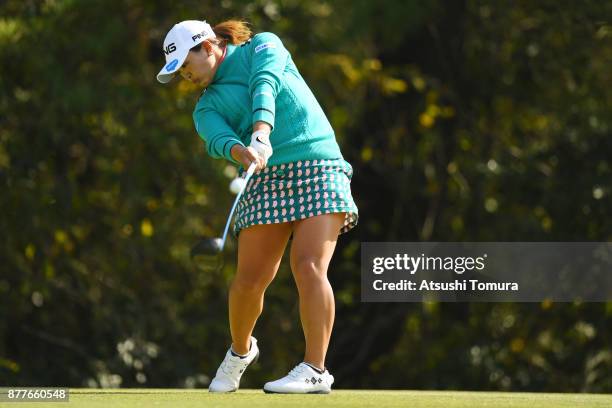 Ai Suzuki of Japan hits her tee shot on the 4th hole during the first round of the LPGA Tour Championship Ricoh Cup 2017 at the Miyazaki Country Club...