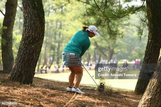 Ai Suzuki of Japan hits her second shot on the 6th hole during the first round of the LPGA Tour Championship Ricoh Cup 2017 at the Miyazaki Country...