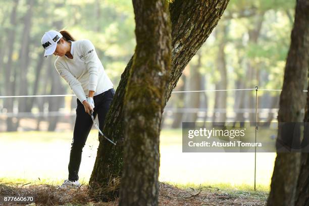 Haruka Morita of Japan hits he second shot on the 14th hole during the first round of the LPGA Tour Championship Ricoh Cup 2017 at the Miyazaki...