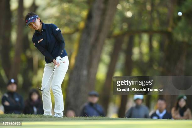 Teresa Lu of Taiwan chips onto the 5th green during the first round of the LPGA Tour Championship Ricoh Cup 2017 at the Miyazaki Country Club on...