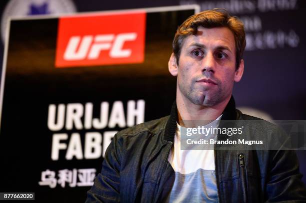 Urijah Faber speaks to the media inside the Kerry Hotel Pudong on November 23, 2017 in Shanghai, China.