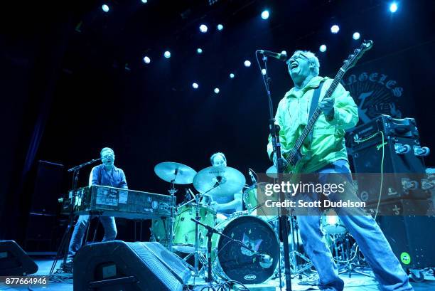 Musicians Pete Mazich, Jerry Trebotic and Mike Watt of The Secondmen perform an opening set during X 40th anniversary tour at The Novo by Microsoft...