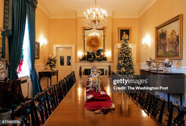 The 200 year old Marine Commandant's official residence as decorated for the holidays on December 2012 in Washington, DC. Pictured, the formal dining...