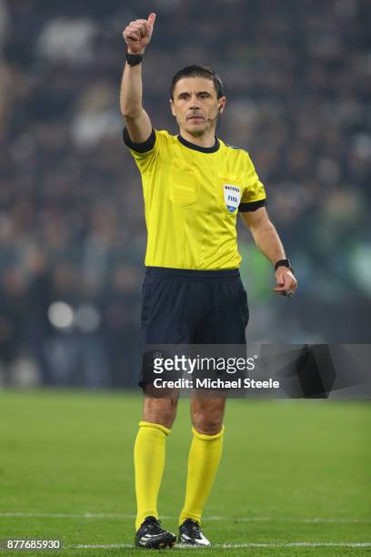 Referee Milorad Mazic of Serbia during the UEFA Champions League group D match between Juventus and FC Barcelona at Juventus Stadium on November 22,...