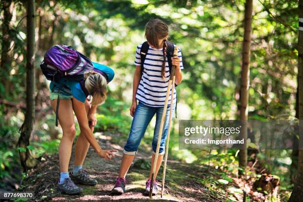 madre che applica repellente per zecche sulla figlia - acaro foto e immagini stock