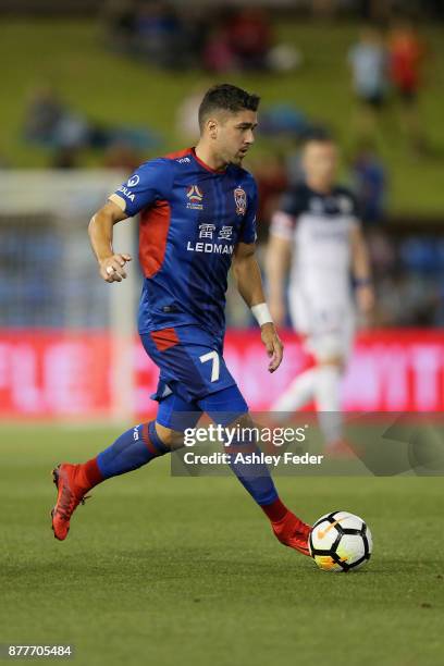 Dimitri Petratos of the Jets in action during the round eight A-League match between the Newcastle Jets and the Melbourne Victory at McDonald Jones...