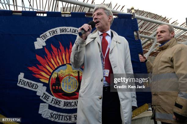 New Scottish Labour leader Richard Leonard addresses a Fire Brigades Union anti-cuts rally outside the Scottish Parliament, on November 23, 2017 in...