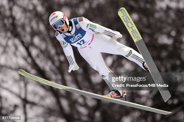 Kranjec Robert of Slovenia competes in the individual competition during the FIS Ski Jumping World Cup on November 19, 2017 in Wisla, Poland. "n