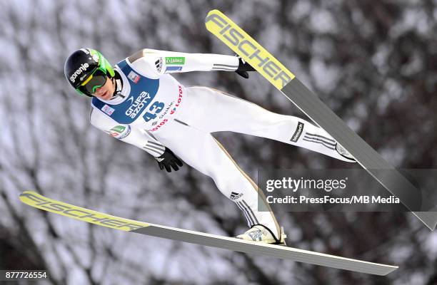 Prevc Peter of Slovenia competes in the individual competition during the FIS Ski Jumping World Cup on November 19, 2017 in Wisla, Poland. "n