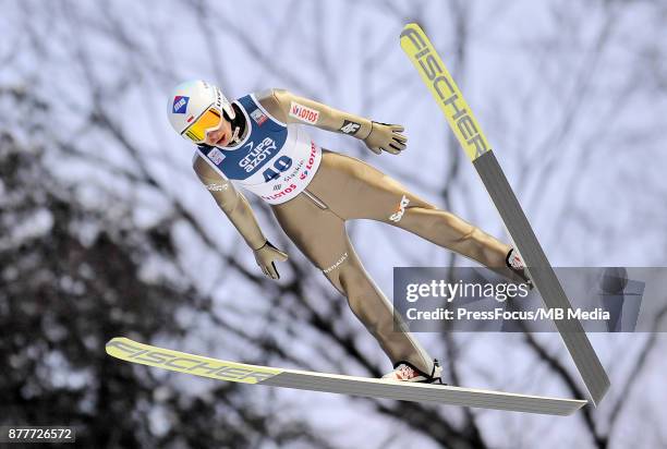 Stoch Kamil of Poland competes in the individual competition during the FIS Ski Jumping World Cup on November 19, 2017 in Wisla, Poland. "n