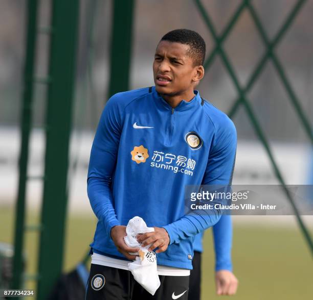 Dalbert Henrique Chagas Estevão of FC Internazionale looks on during the FC Internazionale training session at Suning Training Center at Appiano...