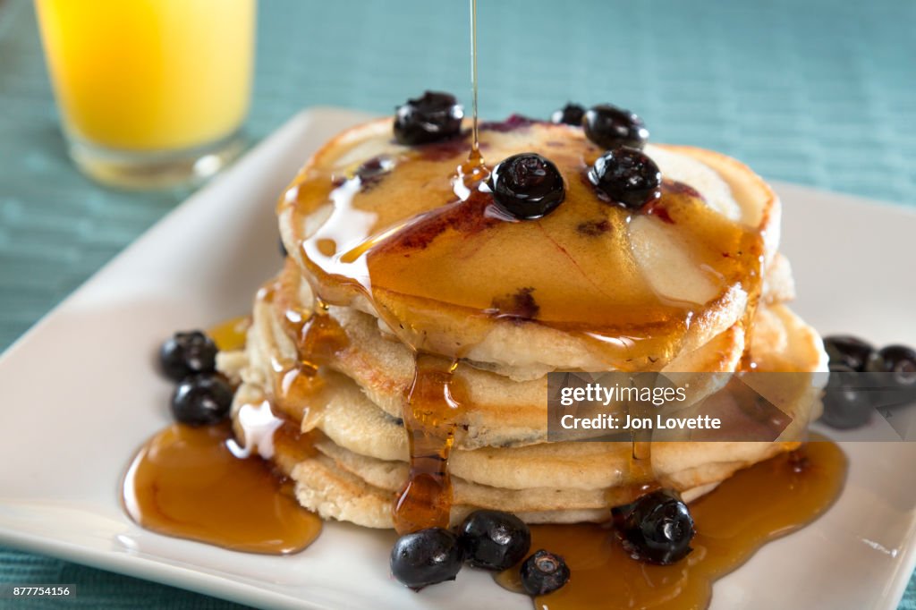 Buttermilk Pancakes with Blueberries and Maple Syrup