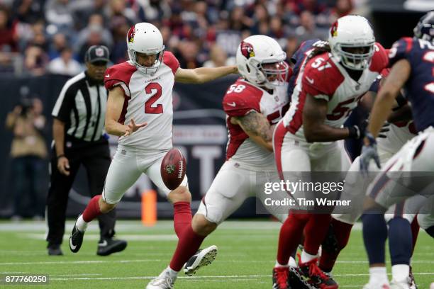 Andy Lee of the Arizona Cardinals punts the ball in the first half against the Houston Texans at NRG Stadium on November 19, 2017 in Houston, Texas.