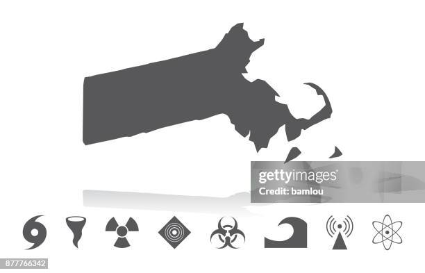 map of massachusetts disaster icons set - microwave safe stock illustrations