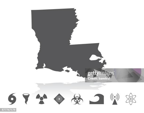 map of louisiana disaster icons set - hurricane icon stock illustrations