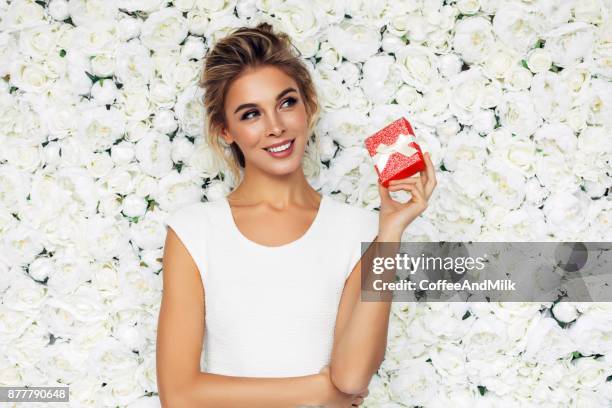 beautiful woman - happy birthday red roses stock pictures, royalty-free photos & images