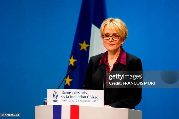 Claude Chirac, daughter of former French President Jacques Chirac, delivers a speech during the 'Fondation Chirac' Prize ceremony at Quai Branly...