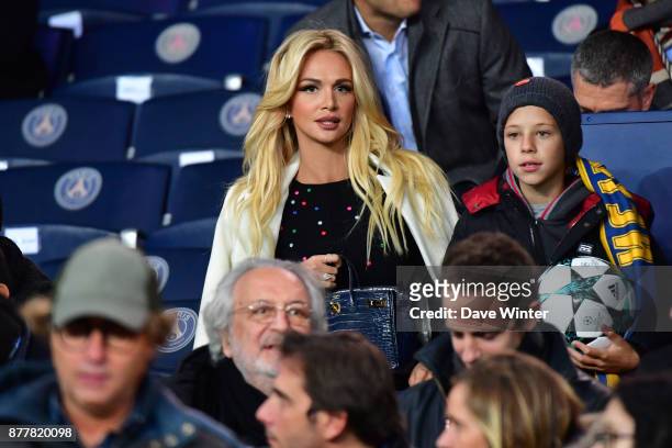 Ambassador of FIFA Russia World Cup 2018 Victoria Lopyreva and her nephew during the UEFA Champions League match between Paris Saint Germain and...