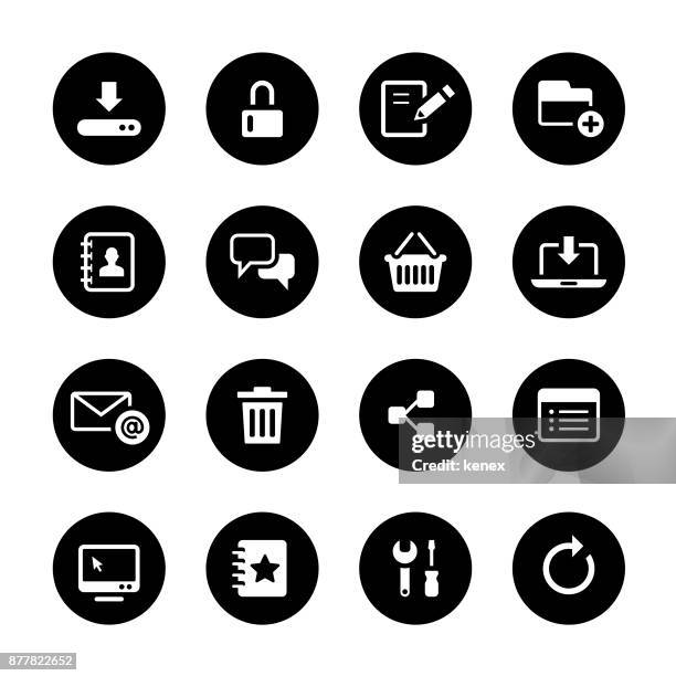 web and internet circle icons set - delete stock illustrations