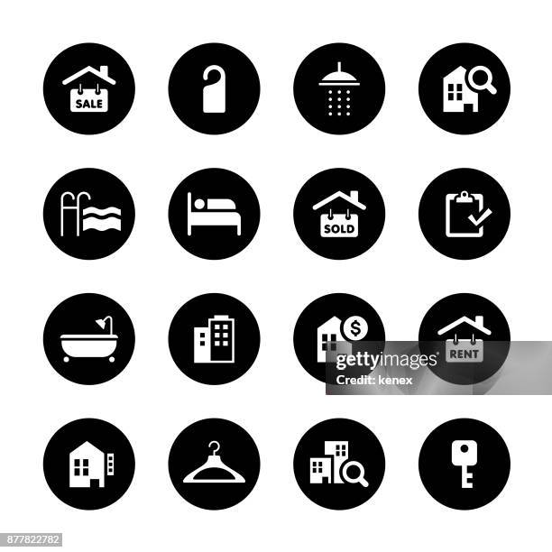 immobilien kreis icons set - bad news stock-grafiken, -clipart, -cartoons und -symbole