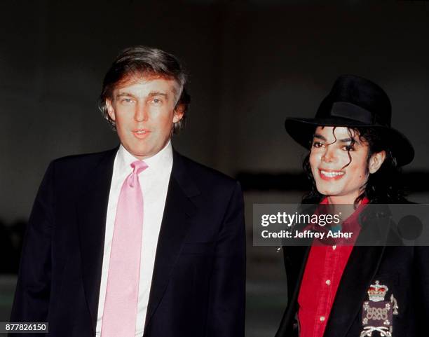 Businessman Donald Trump and Pop Star Michael Jackson at The Taj Mahal Casino Hotel in Atlantic City, New Jersey April 2nd 1990.