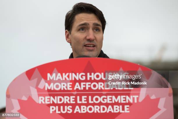 Prime Minister Justin Trudeau announced details of the National Housing Strategy in Lawrence Heights, the site of Toronto Community Housing...