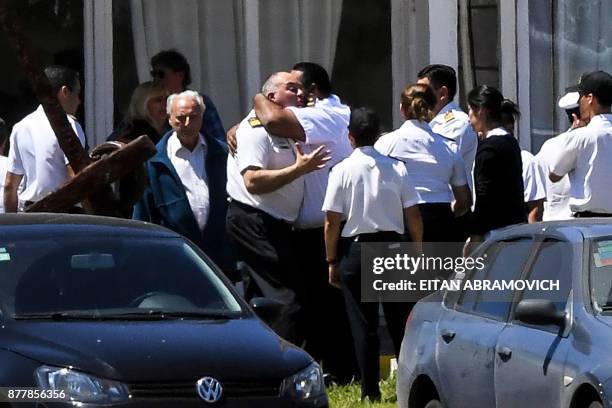 Relatives and comrades of 44 crew members of Argentine missing submarine, express their grief at Argentina's Navy base in Mar del Plata, on the...