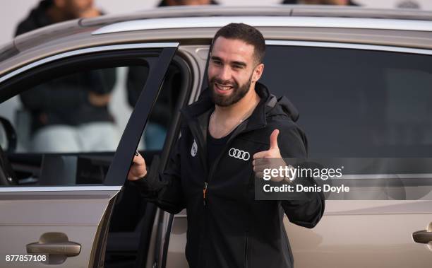 Dani Carvajal of Real Madrid CF poses for a photograph after being presented with a new Audi car as part of an ongoing sponsorship deal with Real...