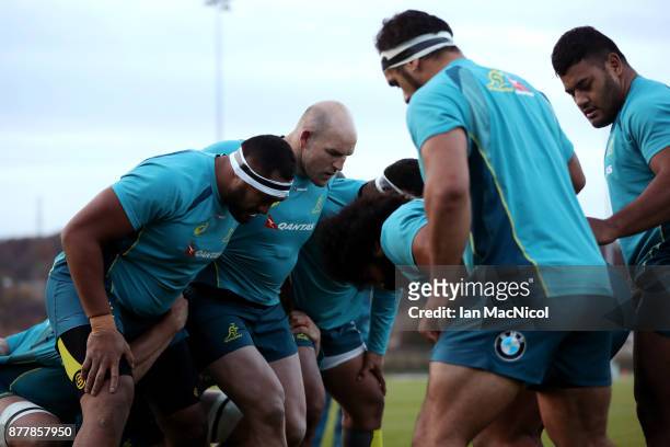 Stephen Moore of Australia takes part in training during Australia media access ahead of the international match between Scotland and Australia on...