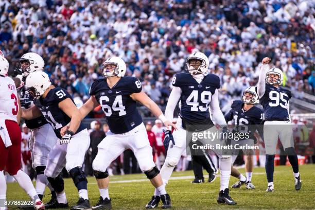 Tyler Davis of the Penn State Nittany Lions watches a successful point after try go through the uprights during the first quarter against the...