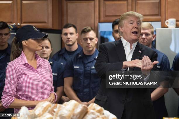 President Donald Trump and First Lady Melania Trump visit members of the US Coast Guard at Station Lake Worth Inlet in Riviera Beach, Florida on...