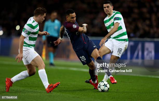 Layvin Kurzawa of PSG in action during the UEFA Champions League group B match between Paris Saint-Germain and Celtic FC at Parc des Princes on...