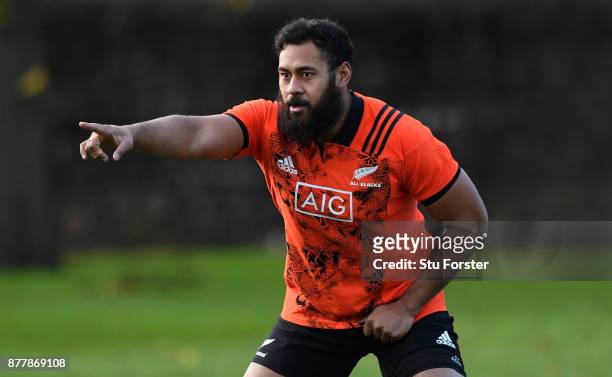 New Zealand All Blacks player Patrick Tuipulotu in action during training prior to Saturday's International against Wales at Sophia Gardens on...