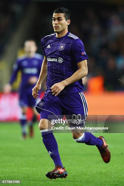 Hamdi Harbaoui of Anderlecht in action during the UEFA Champions League group B match between RSC Anderlecht and Bayern Muenchen at Constant Vanden...