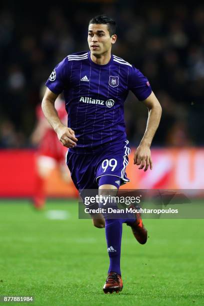 Hamdi Harbaoui of Anderlecht in action during the UEFA Champions League group B match between RSC Anderlecht and Bayern Muenchen at Constant Vanden...