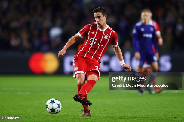 Marco Friedl of Bayern Munich in action during the UEFA Champions League group B match between RSC Anderlecht and Bayern Muenchen at Constant Vanden...