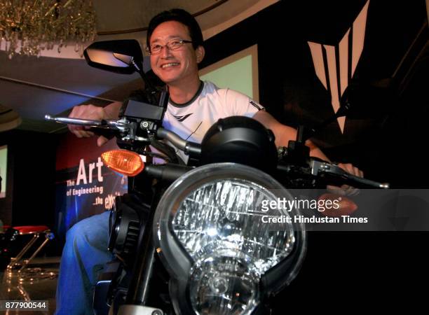 Tomotaka Ishikawa, CEO and MD of Yamaha Motor india, launches Yamaha's flagship bike MT01 in New Delhi,Tuesday, Dec. 4, 2007. Yamaha launched two...