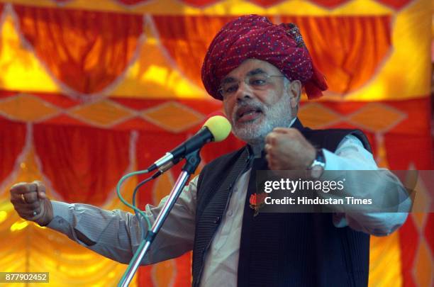 Gujrat Chief Minister Narender Modi addressing an election rally at Ahwa in district Dangs in South Gujarat 400Kms from Ahmedabad on December 2, 2007.
