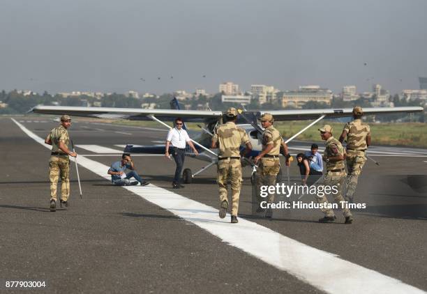 Airport authority of India, Maharashtra police and state fire brigade conduct a safety mock drill at Juhu Airport on November 22, 2017 in Mumbai,...