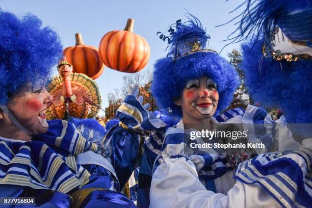 Performers prepare for the start of the annual Macy's Thanksgiving Day parade on November 23, 2017 in New York City. The Macy's Thanksgiving Day...