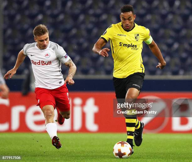 Pedrao of Vitoria Guimaraes in action during the UEFA Europa League group I match between FC Salzburg and Vitoria Guimaraes at Red Bull Arena on...