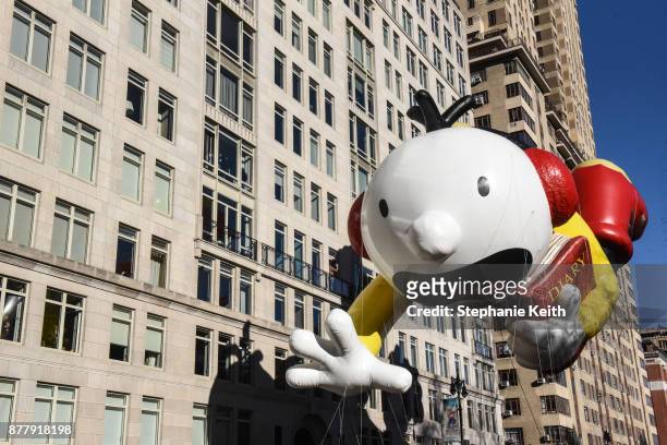 The Diary of a Wimpy kid balloon floats on Central Park West during the annual Macy's Thanksgiving Day parade on November 23, 2017 in New York City....