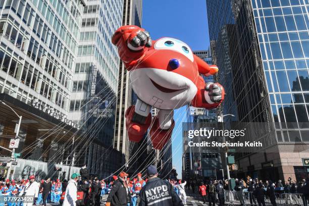 The Jett balloon floats on 6th Ave. During the annual Macy's Thanksgiving Day parade on November 23, 2017 in New York City. The Macy's Thanksgiving...