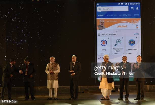 Prime Minister Narendra Modi with Ranil Wickremesinghe Prime Minister of Sri Lanka at the inauguration of GCCS 2017 at Aerocity on November 23, 2017...