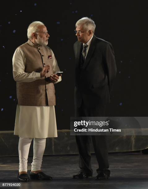 Prime Minister Narendra Modi with Ranil Wickremesinghe Prime Minister of Sri Lanka at the inauguration of GCCS 2017 at Aerocity on November 23, 2017...