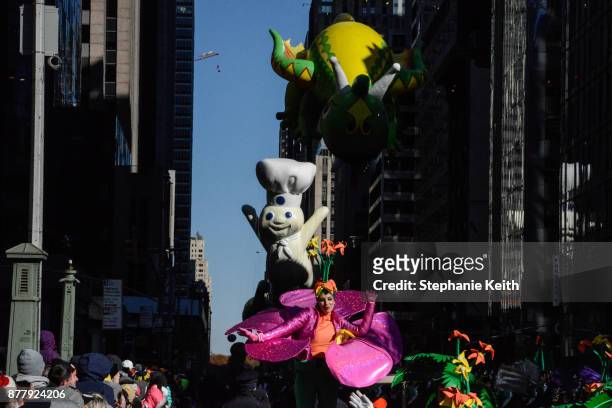 Series of balloons are seen on Central Park West during the annual Macy's Thanksgiving Day parade on November 23, 2017 in New York City. The Macy's...