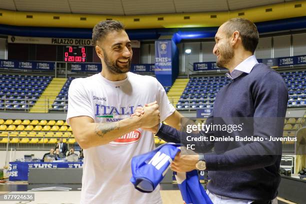 Pietro Aradori and Giorgio Chiellini meets Italy Basketball national team on November 23, 2017 in Turin, Italy.