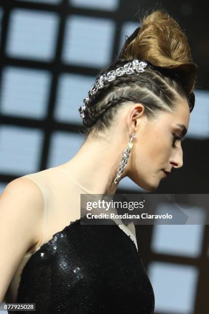 Model is seen during the Balmain Paris Hair Couture - Embracing Diveristy by Antonino Tarantino and Nunzio Di Lauro show at On Hair By Cosmoprof...