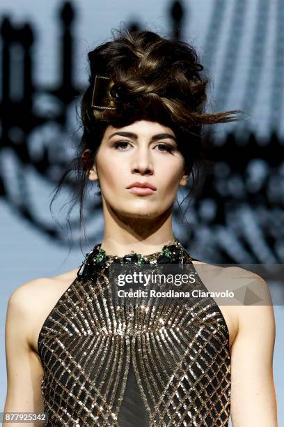 Model is seen during the Balmain Paris Hair Couture - Embracing Diveristy by Antonino Tarantino and Nunzio Di Lauro show at On Hair By Cosmoprof...