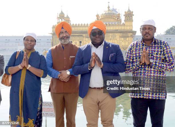 High Commissioner of Ghana Michael Aaron Yaw Nii Nortey with other paying obeisance at Golden Temple on November 23, 2017 in Amritsar, India.